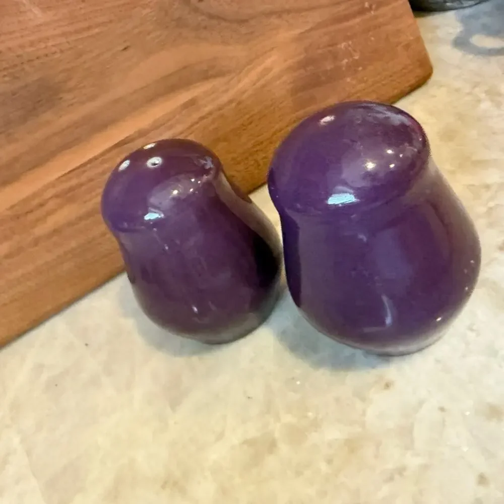 Vintage purple salt and pepper shakers